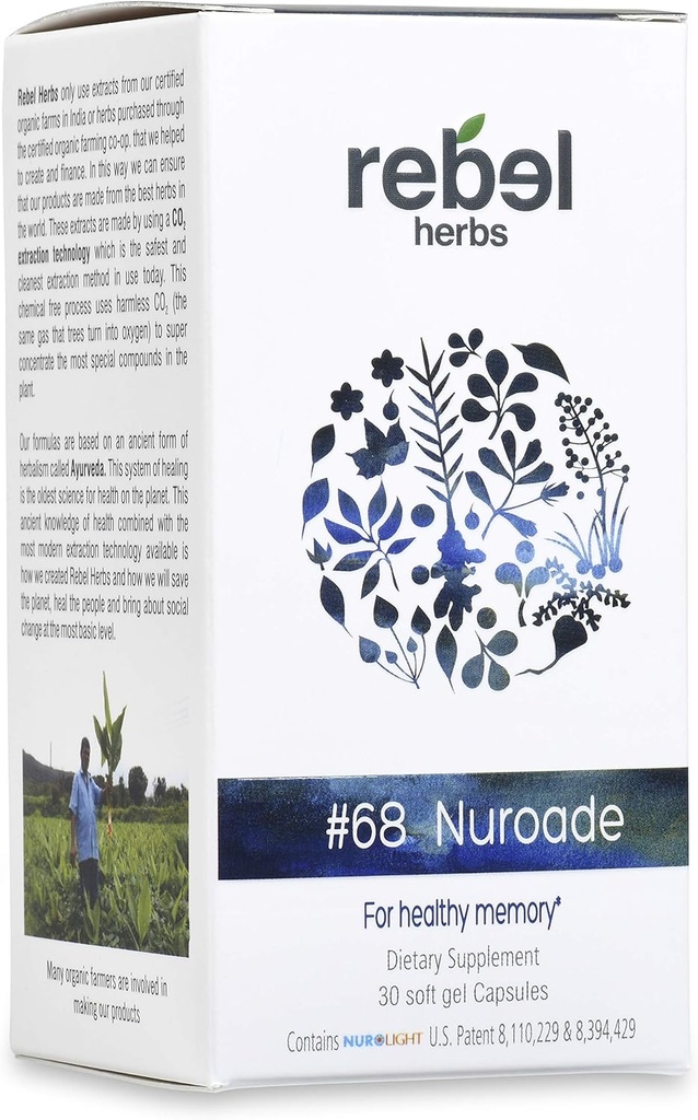 #68 Nuroade Capsules Brain 补充 Nootropics 助推器 - 增强焦点,助推浓度,改善记忆和清晰度,增强心灵,与 Bacopa 和 Celastrus 的智商改进