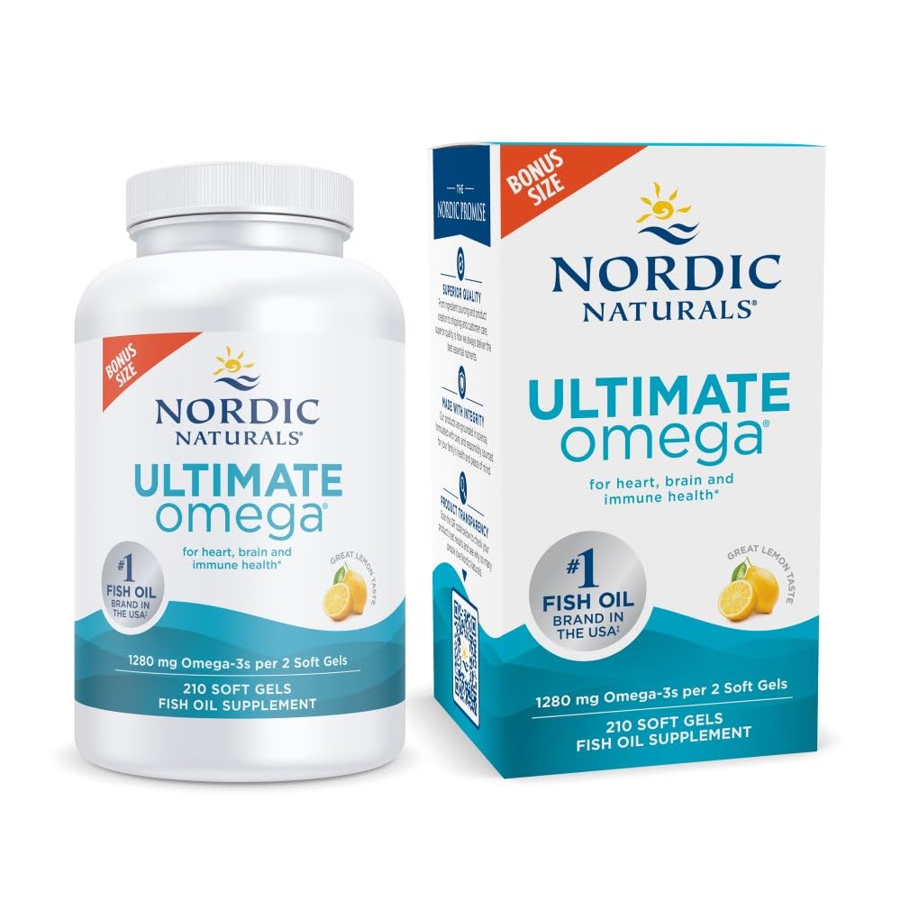 北欧自然公司 终极Omega,Lemon Flavor - 210 Soft Gels - 1280 mg Omega-3 - 与EPA & DHA - 促进大脑和心脏健康 - 非GMO - 105 服务