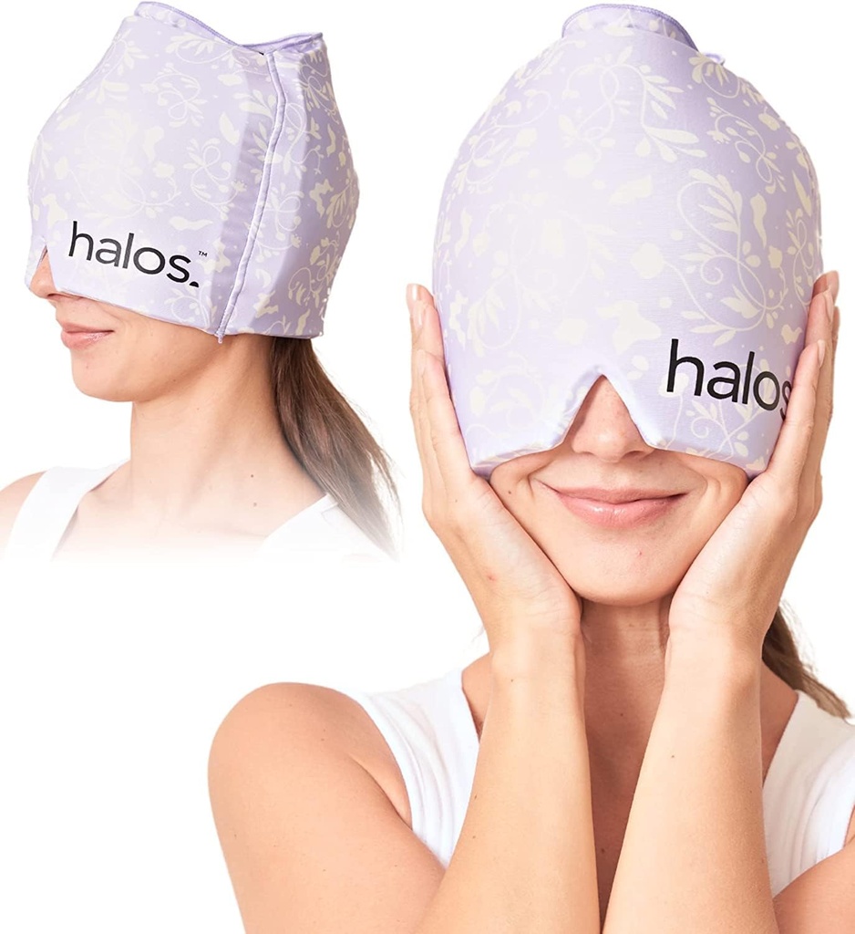 MyHalos® Migraine Relief Cap, 30% Thicker, 2X More cooling Gel, Stays Colder for longer, Form Fitting Ice Hat, 冰包头包 Relief, 紧张头痛 Relief Cap (Violet) (中文(简体) ).