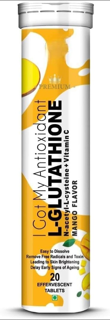 L-Glutathione 600 mg 与芒果花纹 \ 帮助光泽皮肤,抗氧化剂,皮肤光化, Pigmentation, \ 男子和女子 Tan 减量 20 Effervescent 片