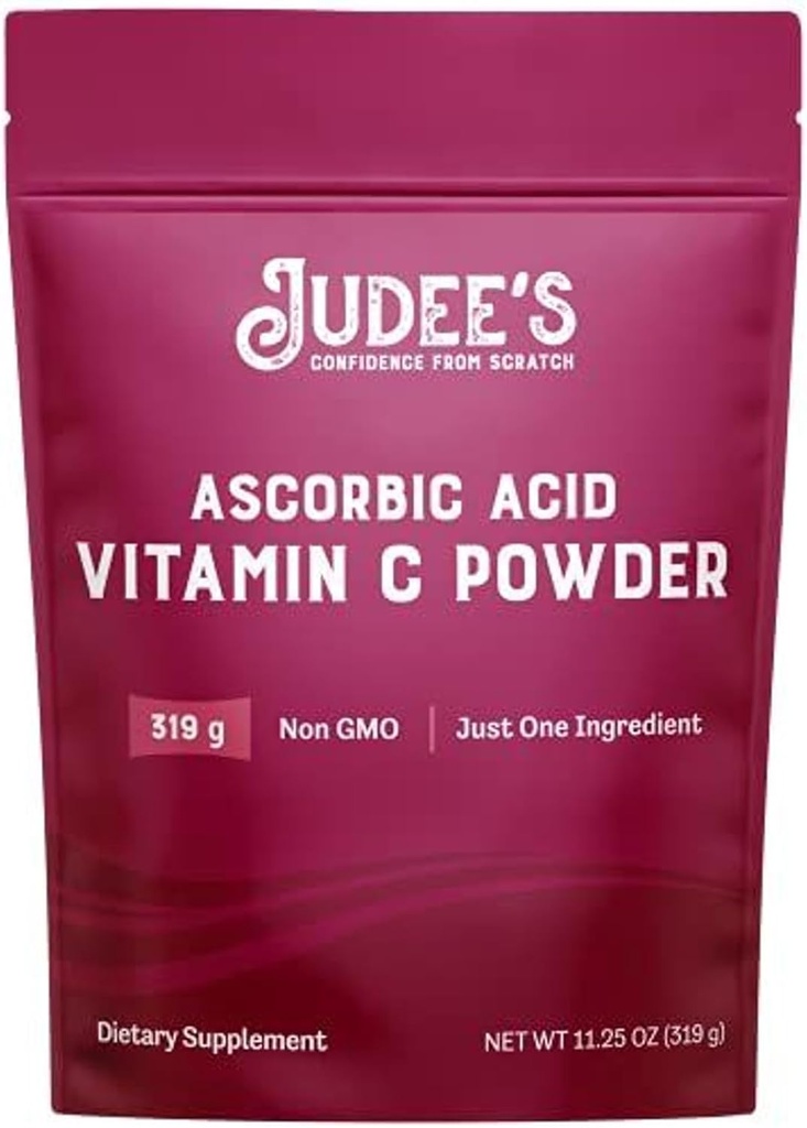 Jude的Gluten免费维生素C粉 - 11.25 Oz Pouch - 非GMO,Gluten免费和Nut免费 Ascorbic酸用于免疫支持,Canning & Hair粉