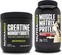 单水合核酸NutraBio Creatine Monohydrate,(150克)和肌肉基质蛋白粉,(Vanilla)补充Bundle – 肌肉能量,最大增殖,恢复,和强度