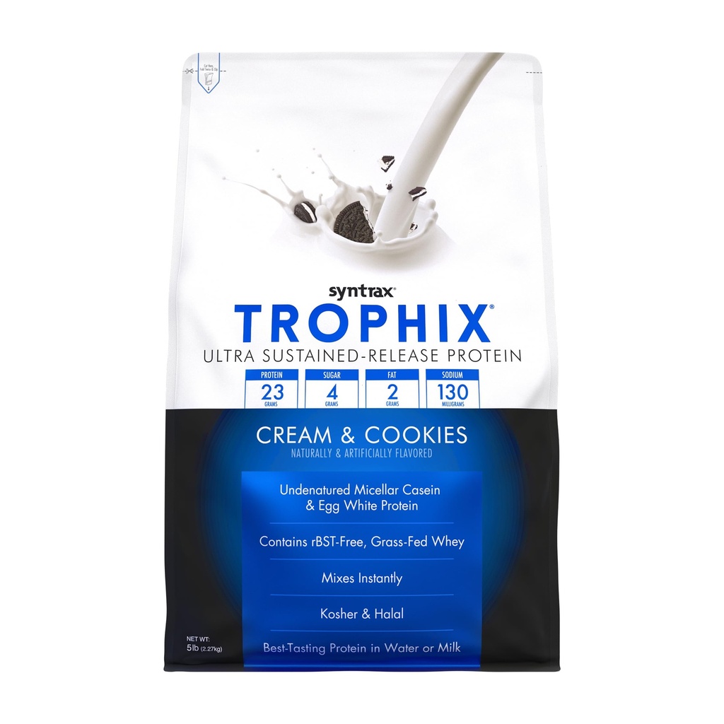 Syntrax营养Trophix,超持续释放蛋白质粉末混合剂,Cream & Cookies, 5 lbs. Real Cookie Piecs