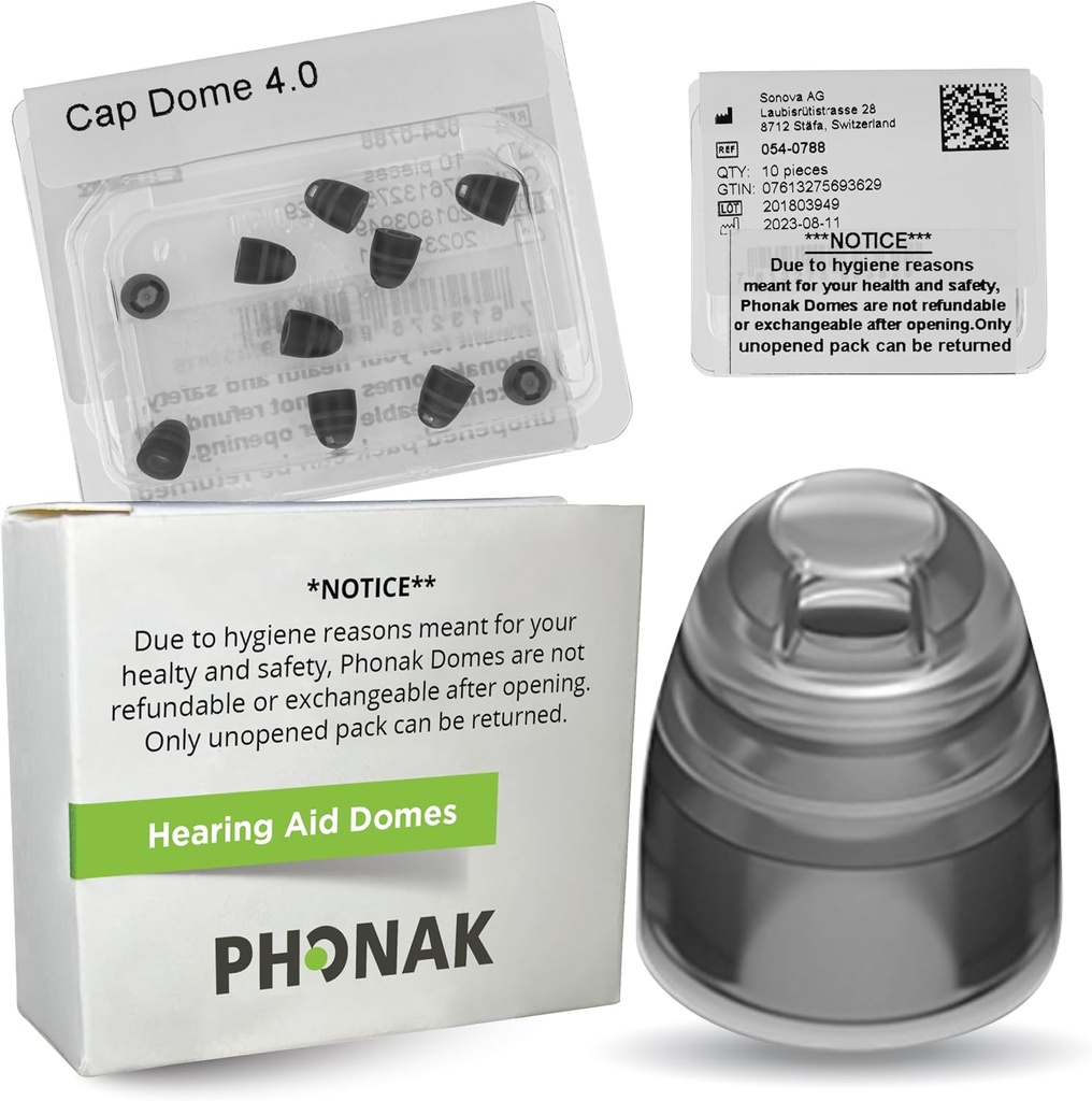 Phonak Cap 4.0 圆顶XSmall(0.18英寸=4.5毫米) - Genuine OEM Switzerland 由索诺娃替换,听力辅助圆顶为甚窄耳尺寸-1包/10个圆顶共计