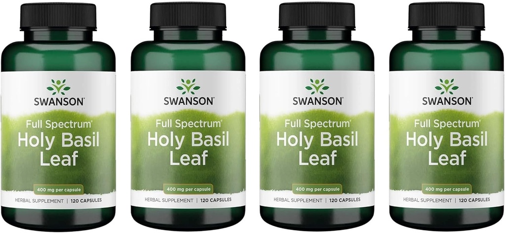 Swanson Holy Basil Leaf (Tulsi) - 压力支持和幸福补充 - (120卡普勒,800毫克/每架) (4包)