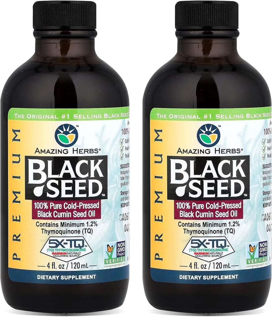 神奇的草药 黑种子油 - Gluten Free, no GMO, Cold pressed Nigella Sativa Aids in Digestive Health, 免疫支持,脑功能,联合移动 - 4 Fl Oz (Pack of 2)