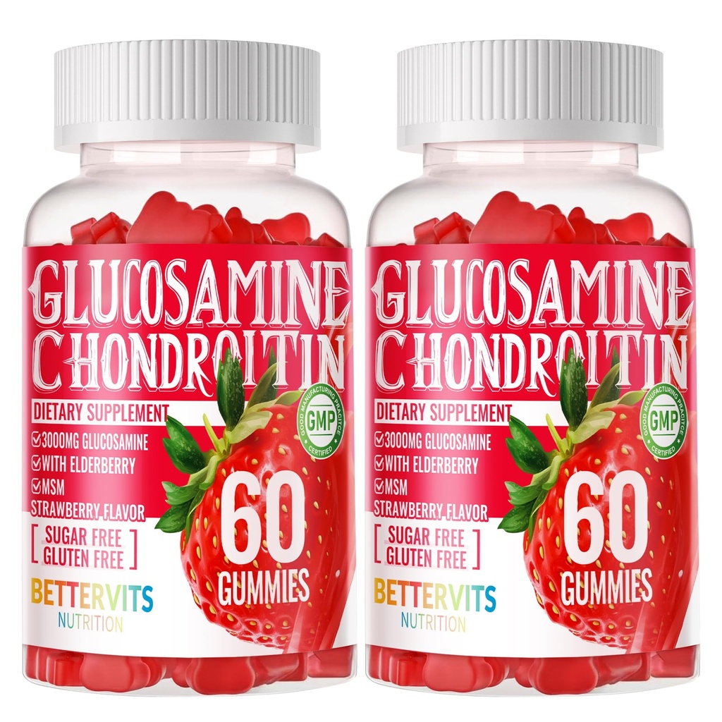 Glucosamine Chondroitin Gummys配有MSM和Merderberry Extra 力量——联合支持,成人、男子和妇女抗氧化剂免疫支持补充。 120 草莓果酱