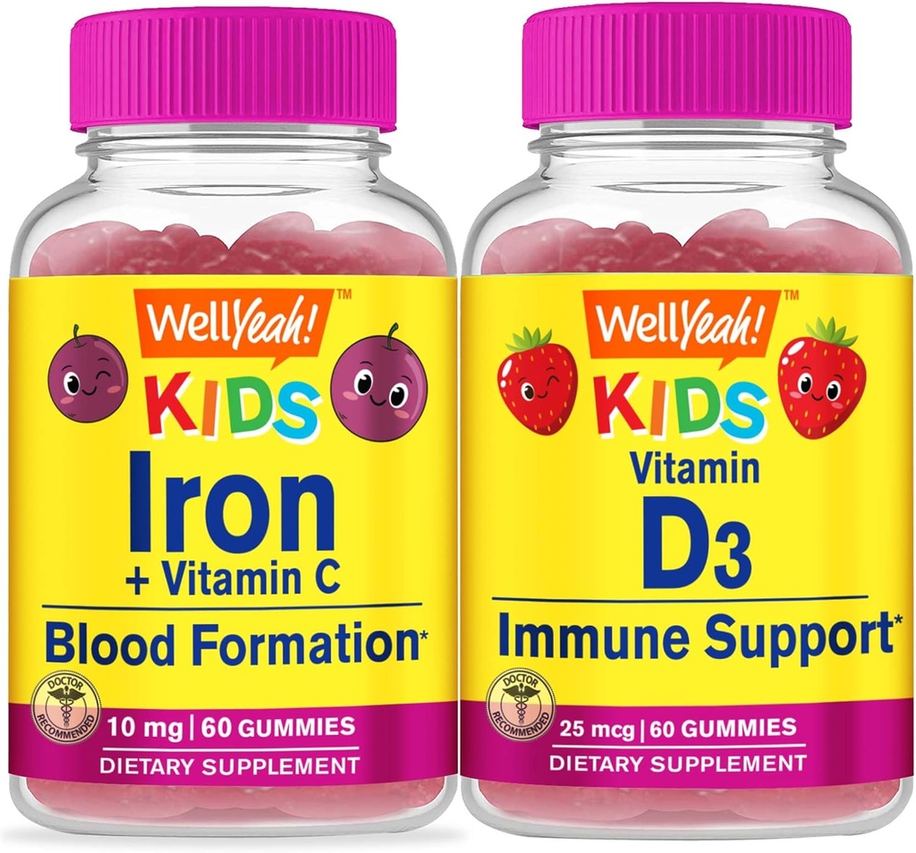 (原始内容存档于2018-09-26). Wellyeah Iron + Vitamin C Kids + Vitamin D3 Kids, Gummys Bundle - 美味,维生素补充,Gluten Free, GMO Free, Chewwable Gummy ).
