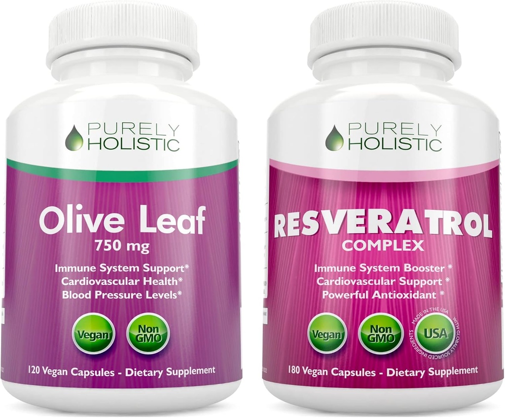 纯全脂橄榄叶提取物 750mg + Resveratrol Complex 1450mg - 300 Vegan Capsules - 在美国制造