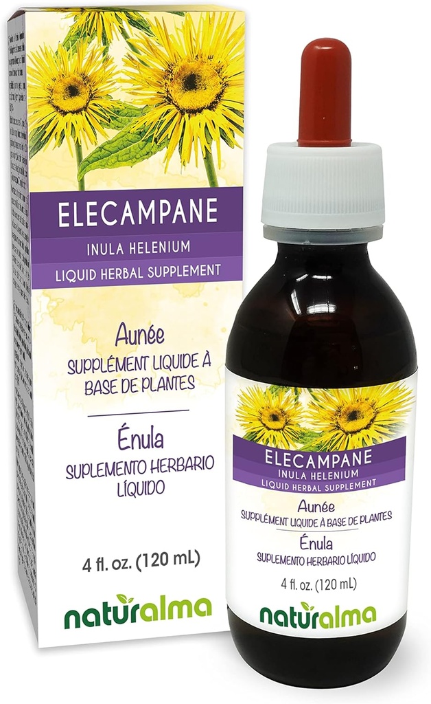 Naturalma Elecampane (Inula helenium) 根无酒精丁香 - 4 fl oz 液滴提取 - 草药补充 - Vegan