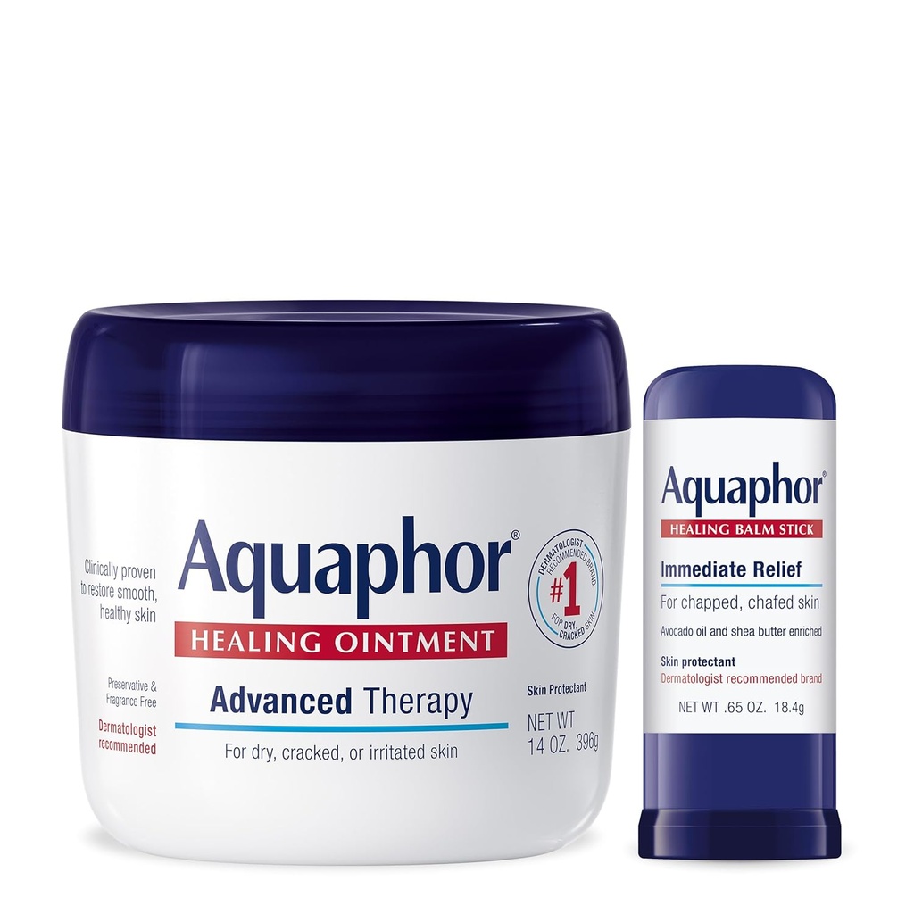 Aquaphor 高级治疗 疗效膏 皮肤保护剂 (14 Oz) + 与 Avocado Oil 和 Shea Butter (0.65 Oz) 的疗效棒
