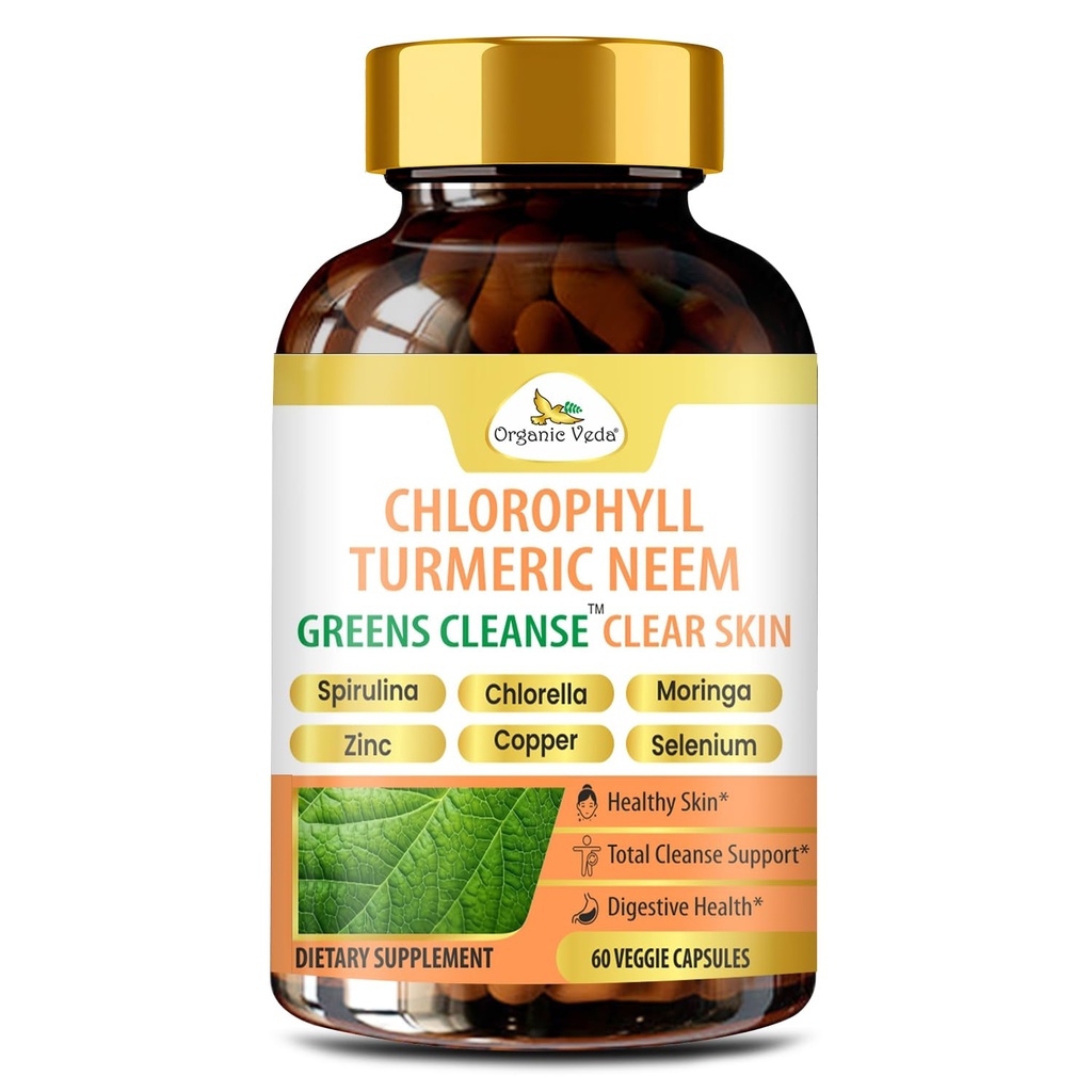 有机维达铁硝基氯phy,光泽清真皮,Acne 补充剂,Gut Health & Total Body Clease - Greens Antioxidants, Spiruina, Chlorella, Moringa, Vitamin C & Zinc - 60 Capsules
