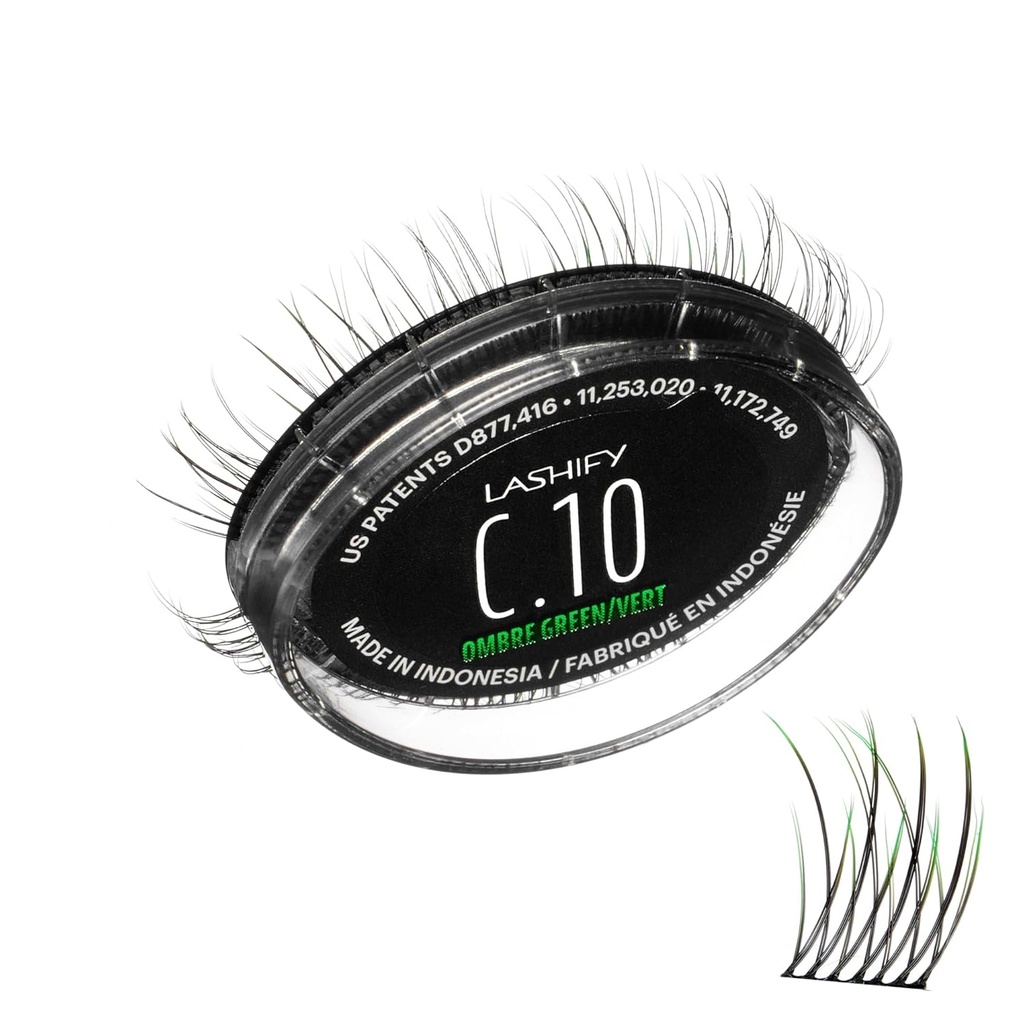 Lashify Curl 10mm Gossamer Eylash 扩展重填 Ombre Green, 简单 DIY False Lashes 用于自然外观