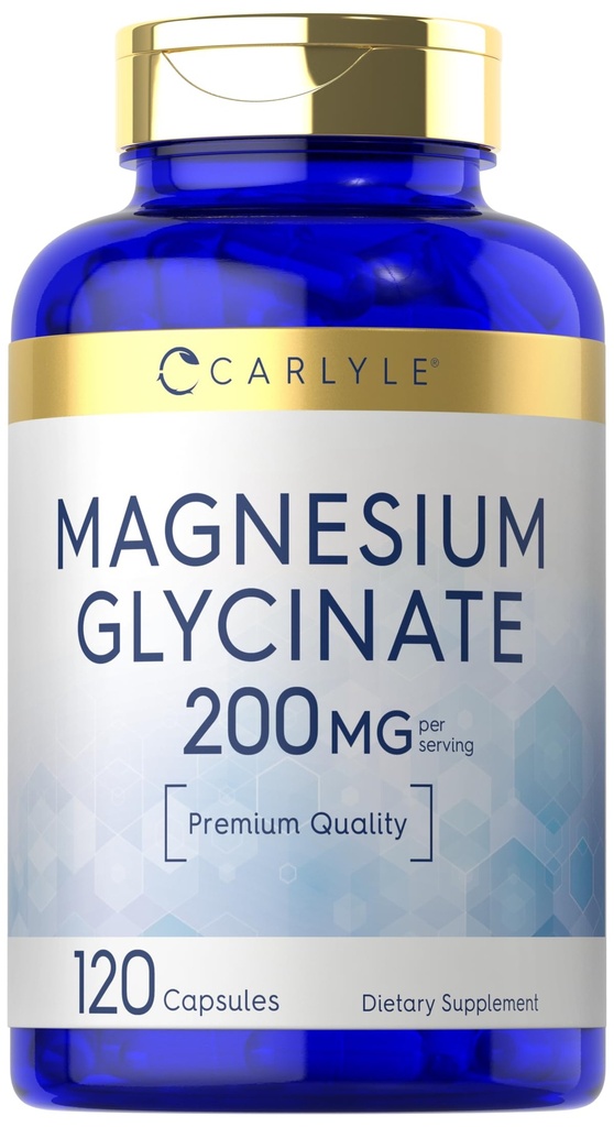 Carlyle Magnesium Glycinate → 200mg → 120 Capsules → 非 GMO 和 Gluten 免费补编