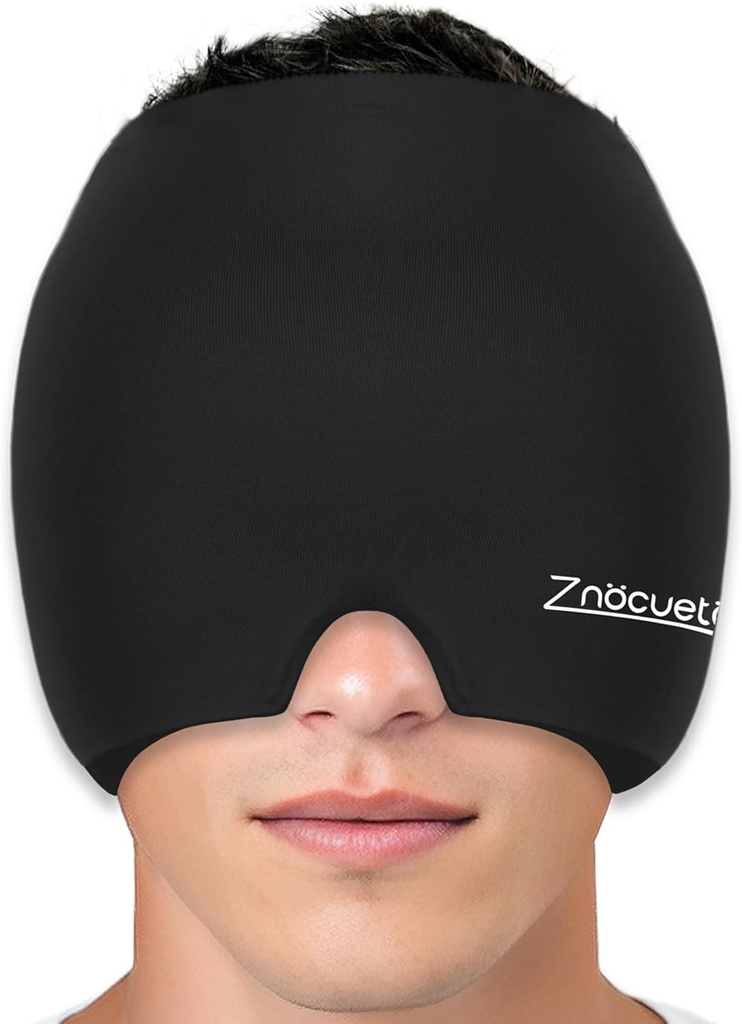 ZNÖCUETÖD Migraine Headache Relief Cap Hat 全头冰包包装 冷却 Gel Ice Beanie Hot/辛纳斯的冷压Cap,压力,悬浮头痛的缓解 - 可重复使用的男性女性,黑色,尺寸 M