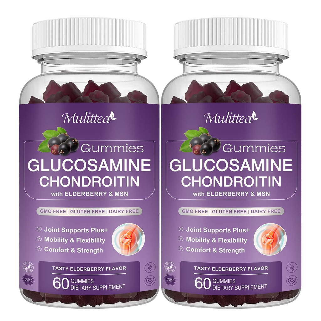 Mulittea Glucosamine Chondroitin Gummys -- -- 与MSM和Merderberry共同提供超强联合支持,为成年人、男子和妇女提供自然联合、抗氧化剂免疫支持 -- -- (2包)