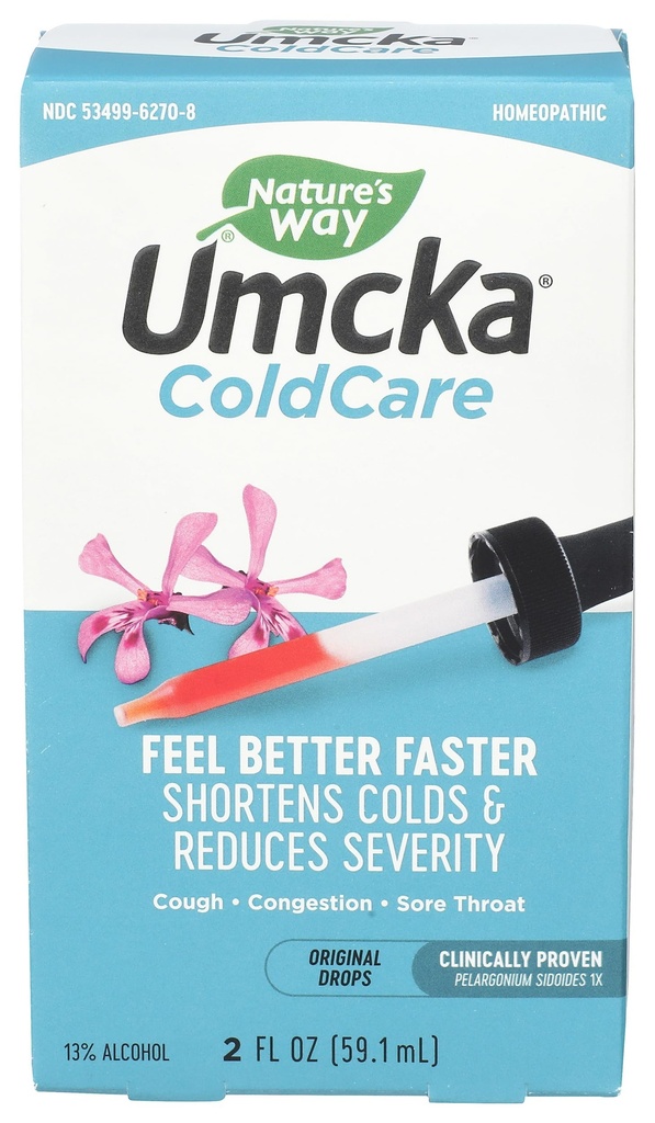 自然之道 Umcka ColdCare Homeopathic, Shortens Colds, Sore Throat, Cough, and Conculation, Phenylephine Free, Non-Drowsy, 2 Fl. Oz. 滴水