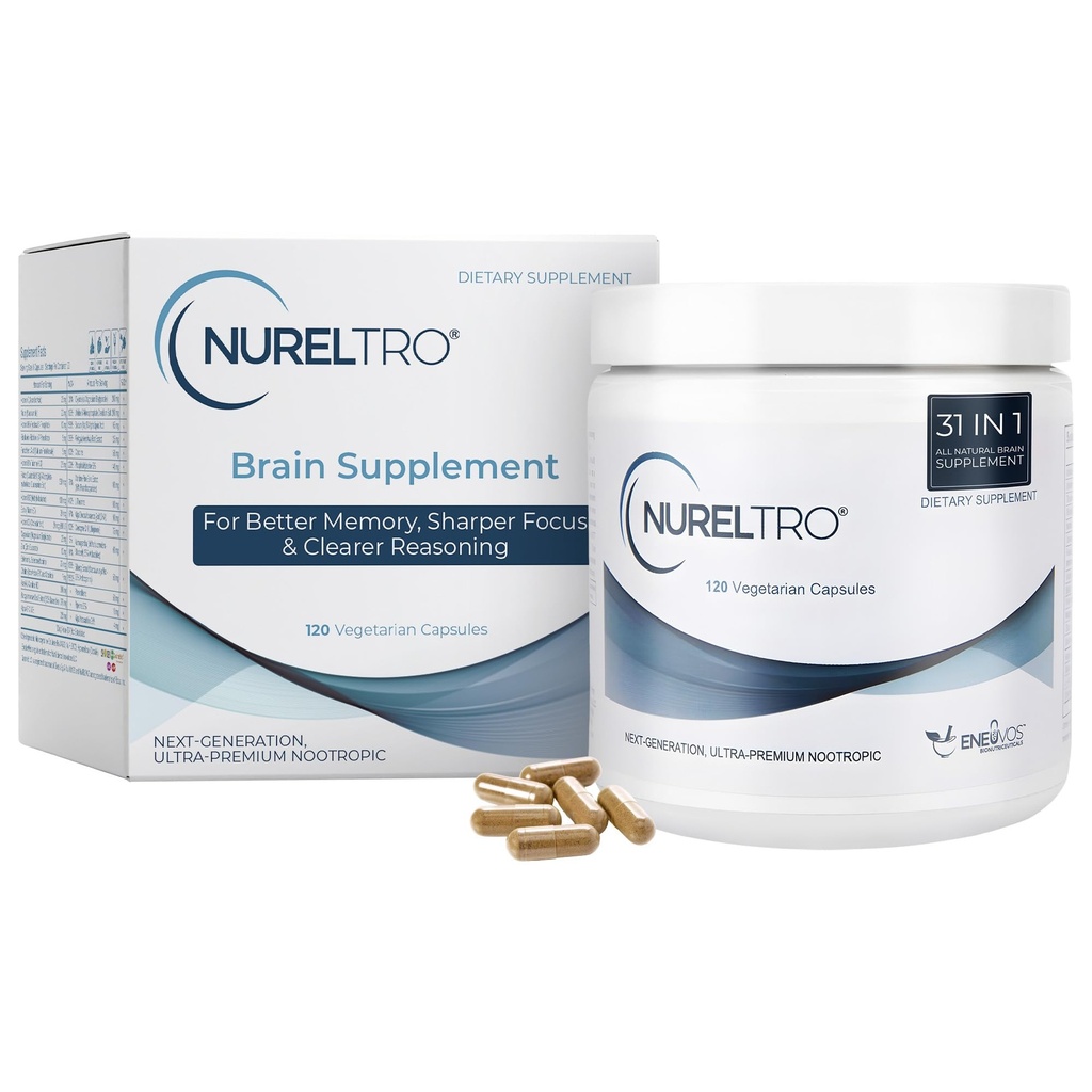 Nureltro 记忆和焦点大脑补充,120 Capsules - 诺特罗普斯大脑支持补充,焦点补充,成人和老年人综合脑健康补充,无咖啡因