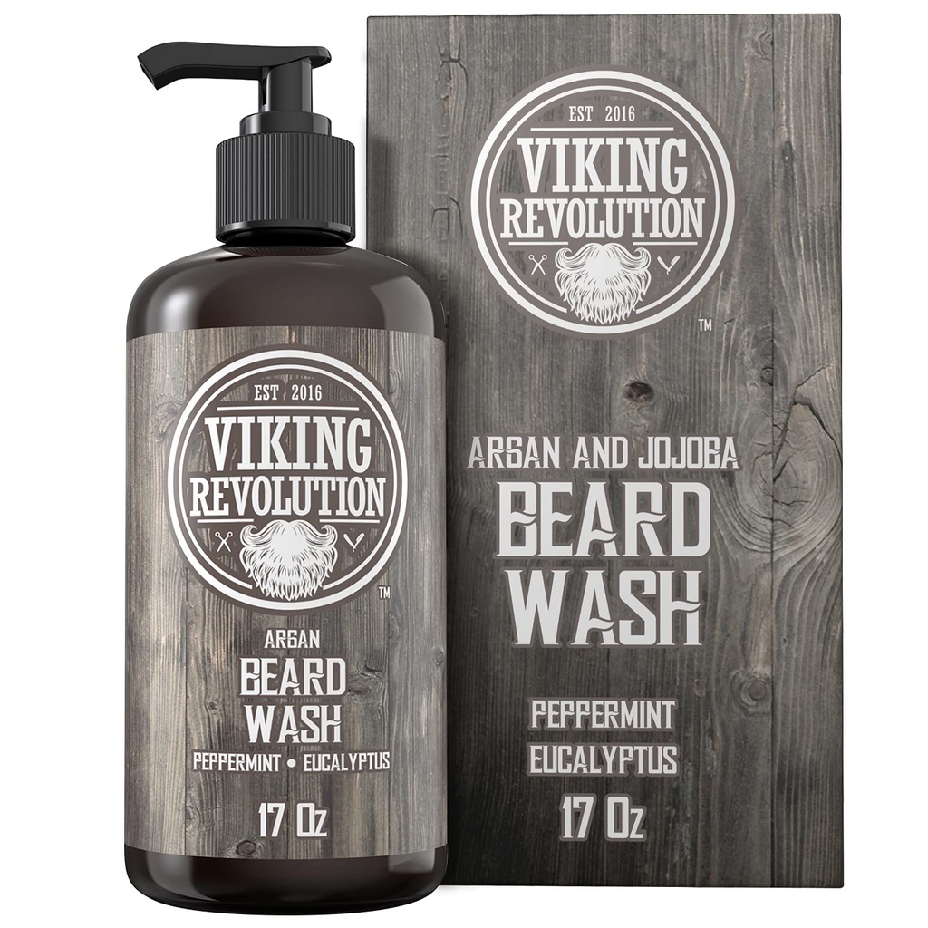 胡子洗香波 w/Argan & Jojoba Oils - Softens & 加强 - 天然辣椒薄荷和Eucalyptus Scent - 胡子洗香波 w/ Beard Oil (17 oz Shampo)