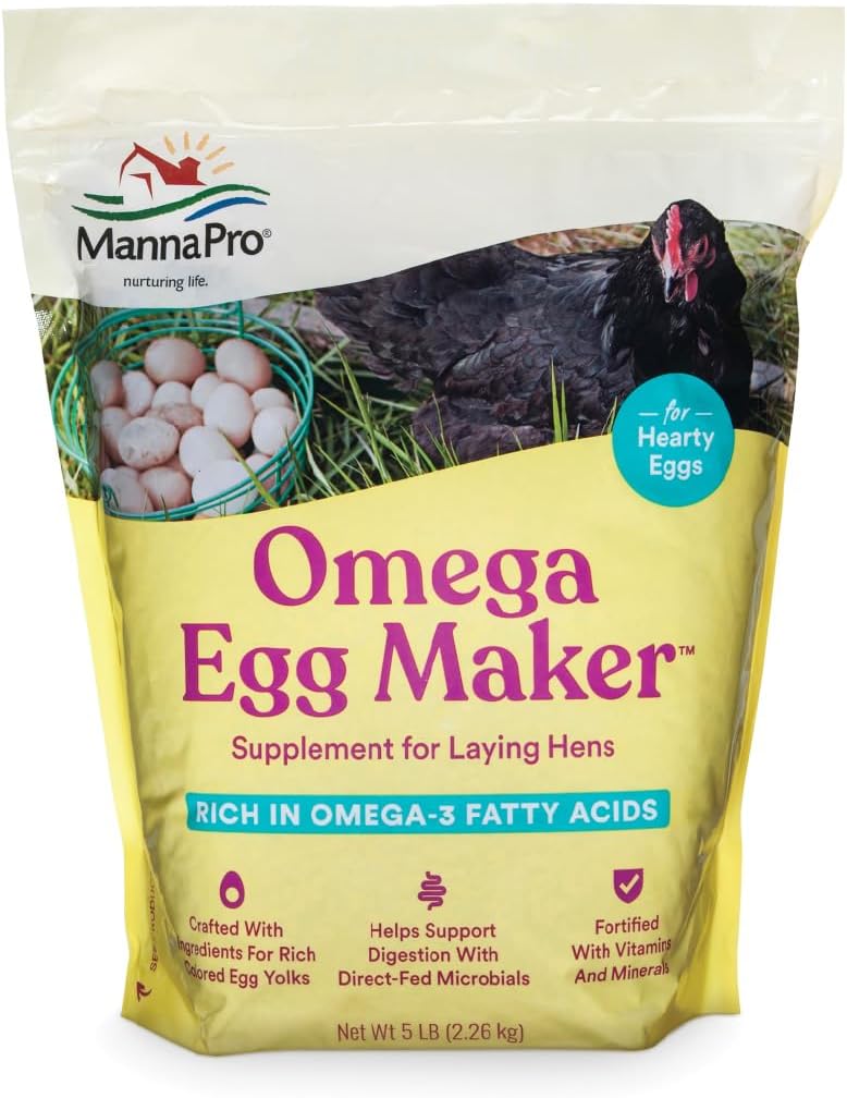 曼娜 Pro Omega 鸡蛋制作者, 鸡肉补充剂供放鸡, 家禽食品与Omega-3脂肪酸, 强化维生素和矿物的消化支持, 5磅