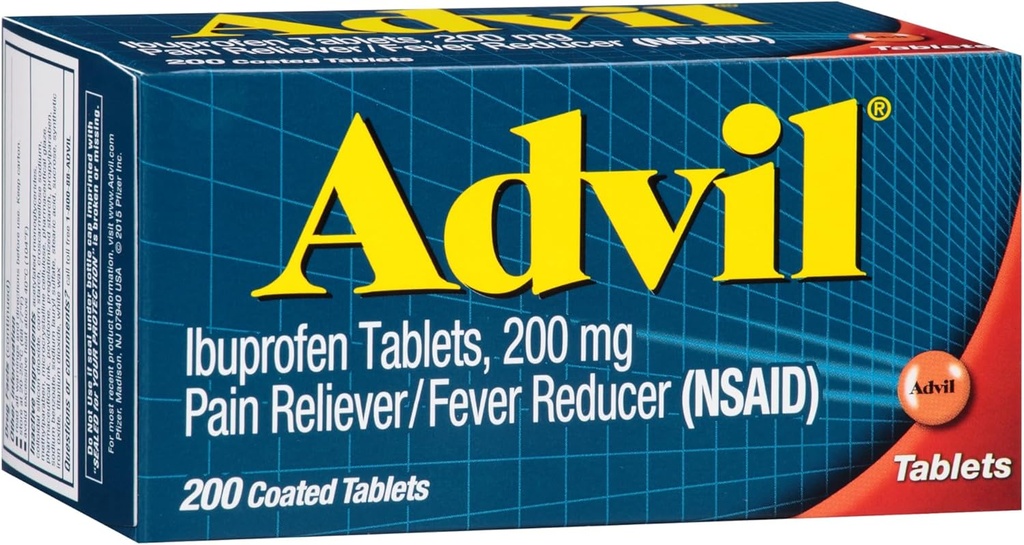 Advil Pain Reliver and Fever Reliefer, 治疗头痛、背痛、月经疼痛和联合疼痛的疼痛药剂 -- -- 200张合肥药片
