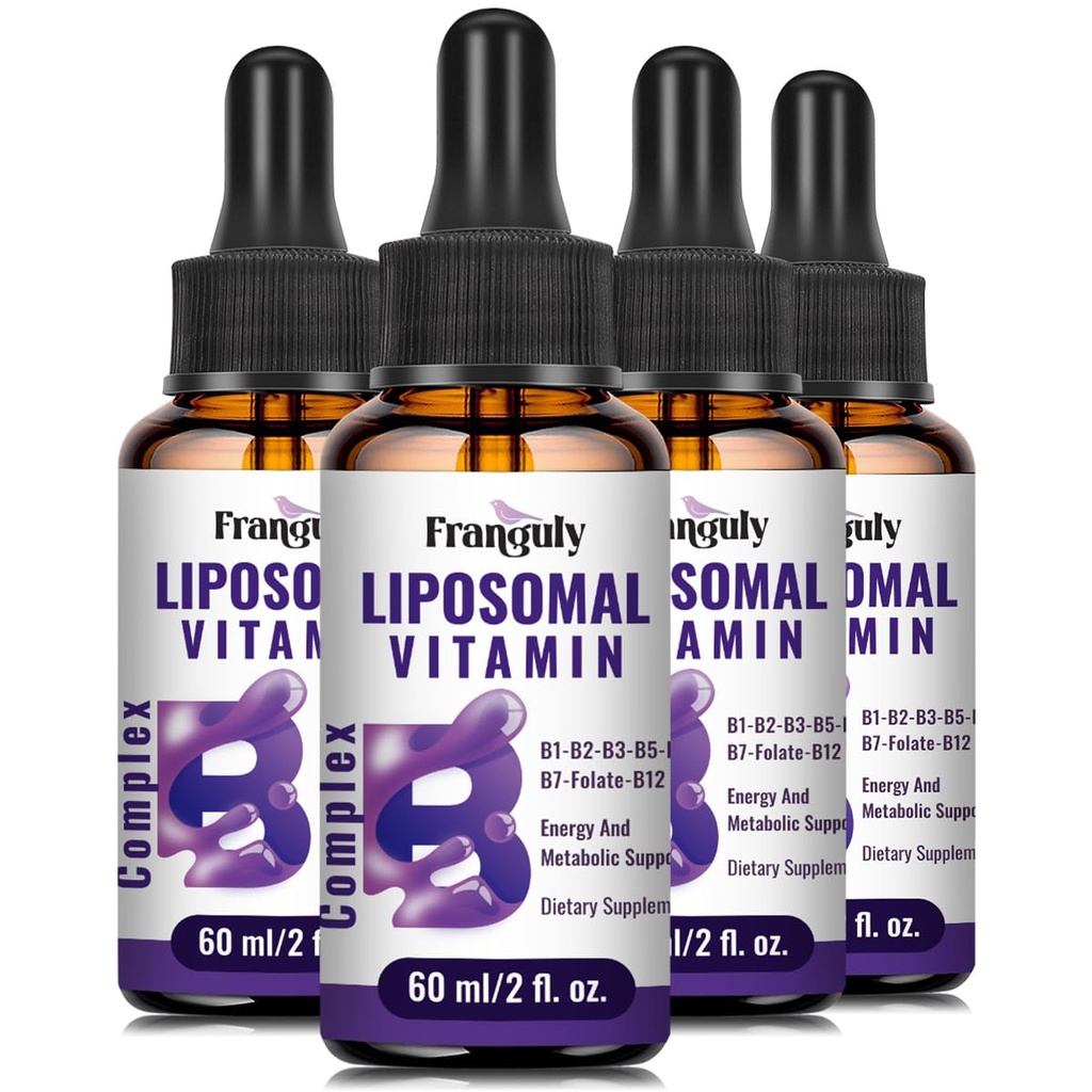 Liposomal Vitamin B 复合液体亚语言 B 复合维生素补充剂 女性男性强化吸收 B12,B1,B2,B3,B5,B6,Folate,Biotin for Energy and Immune Support-8.0 oz