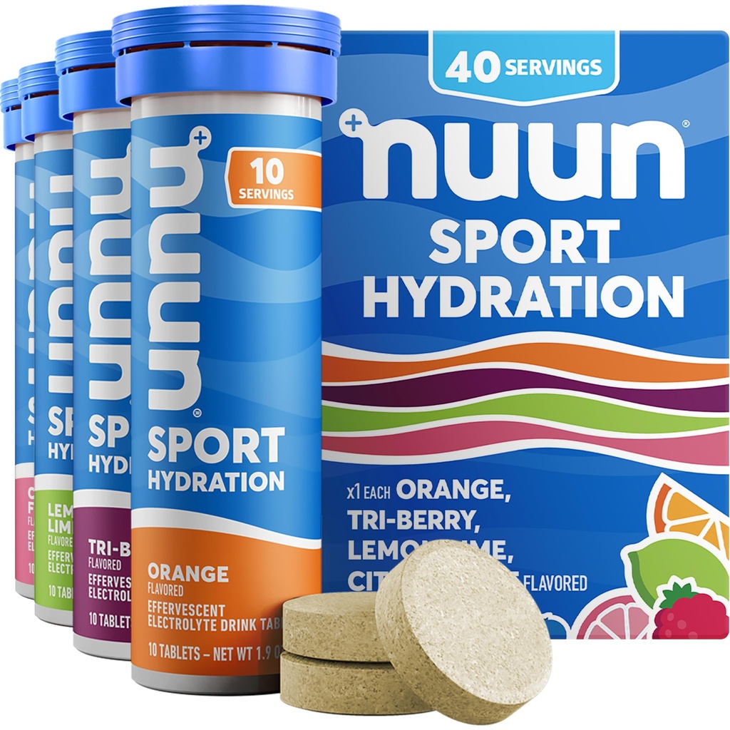 含有镁、钙、钾、氯和钠、Gluten Free & Vegan、混合火焰的Nun运动电解片,4 Pack(共计40种)