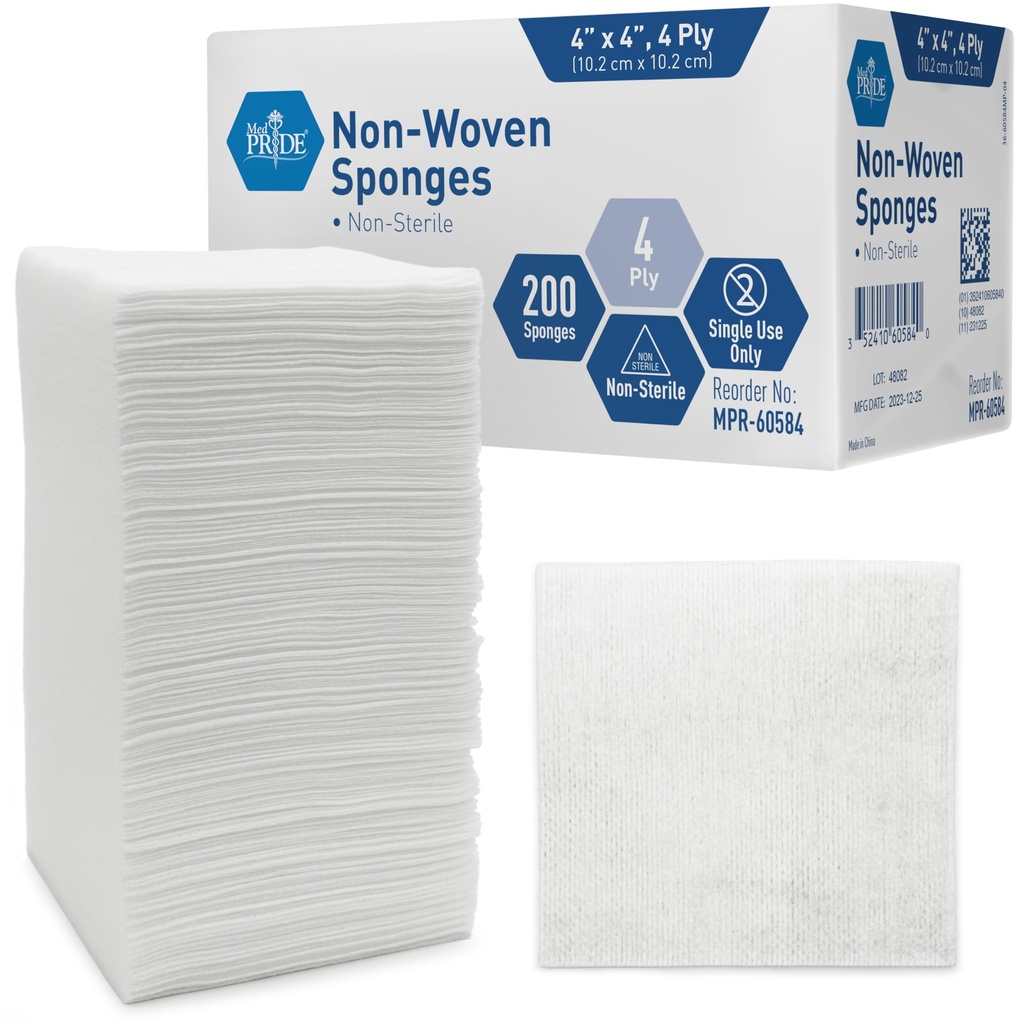 MED PRIDE 非恶性非恐怖外科海绵200包,4in X 4in 4-Ply Gauze Pades 急救伤病护理