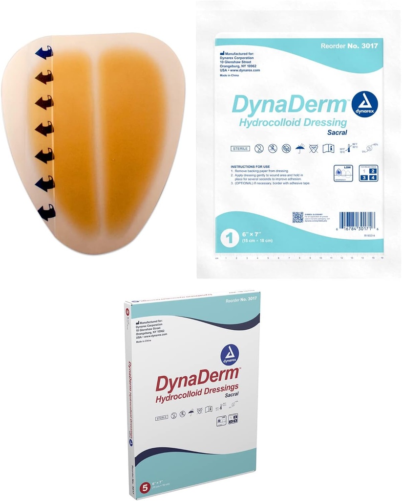 Dynarex Dynaderm Hydricolloid Dressing, Sacral, 6 x 7 Inch/5 计数