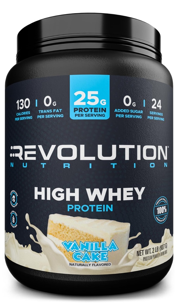 革命营养,高惠,蛋白粉2LB,Gluten Free,Lean Muscle Mass for Men and Women, 25g of Protein Per Scoop, 907g, 24 services (Vanilla Cake, 2英镑)