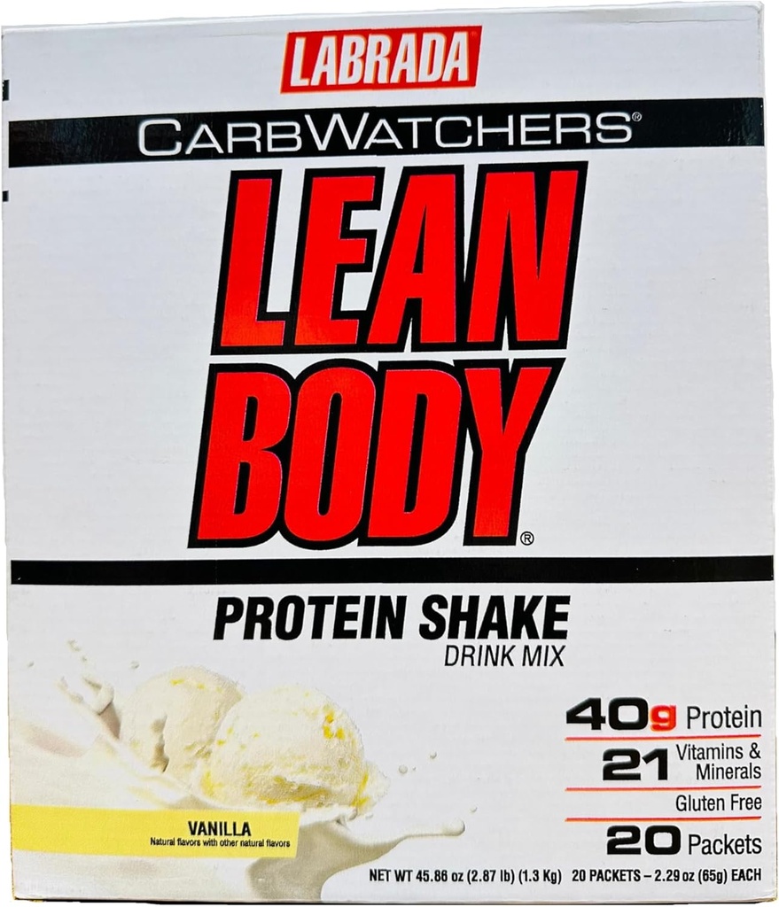 精益体碳观察者,全一香草 Meal Explain Shake. 40g 蛋白质 Whey Blend, 8g 健康脂肪和纤维, 22 维生素和矿物, 无人工颜色, Gluten Free, (20 包)