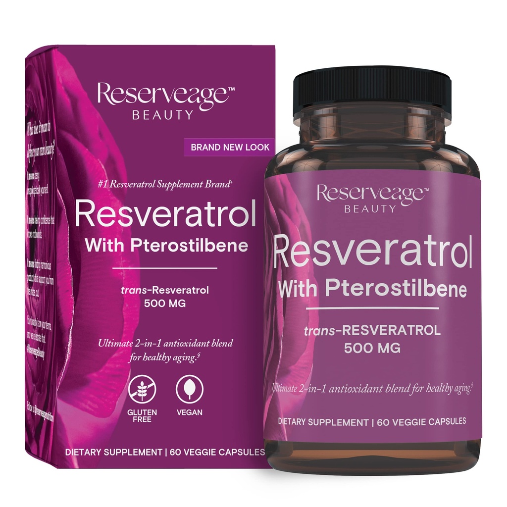 保留型美人,Revaratrol 500 mg与Pterostilbene,抗氧化剂辅助免疫支持和心脏健康,支持健康老龄化,Paleo,Keto,60 Capsules(60名服务员)