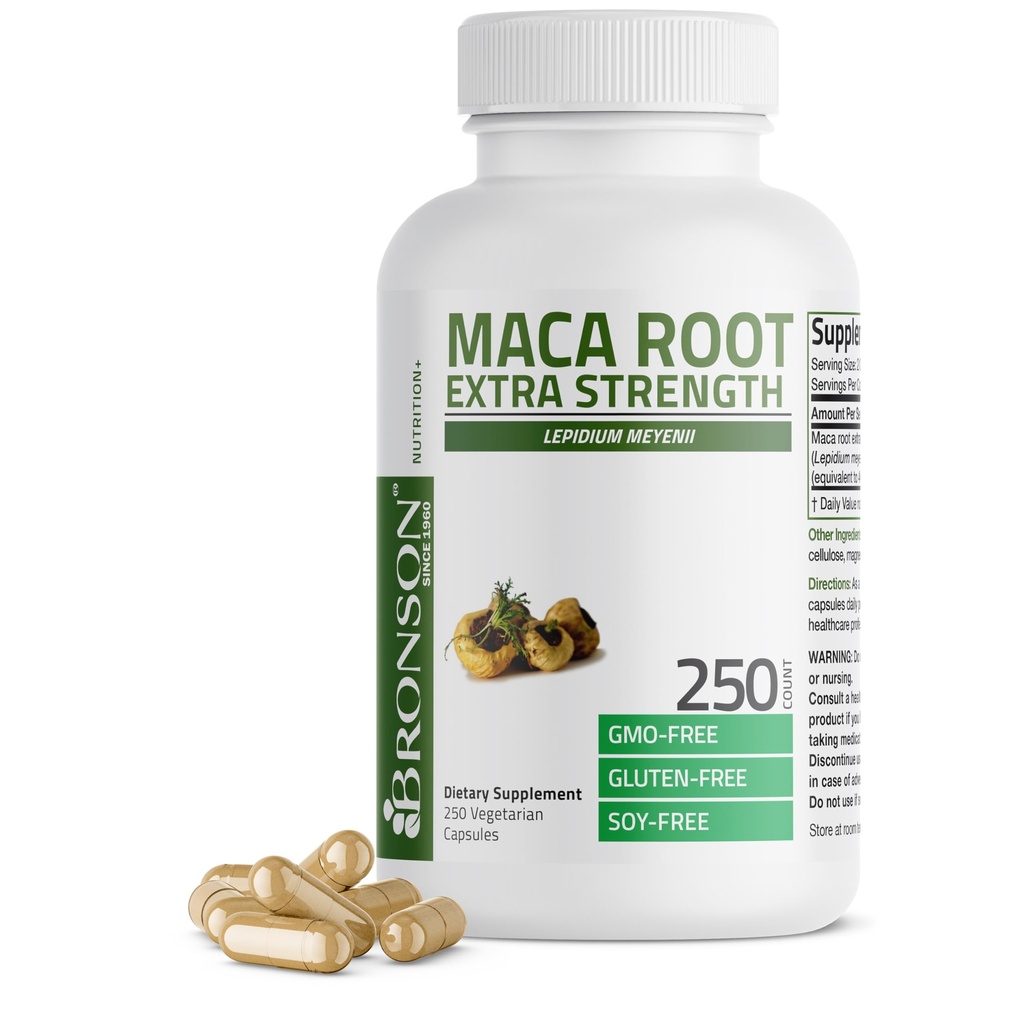 Bronson Maca Root Extra Lepidium Meyenii, 非GMO, 250 植物胶囊