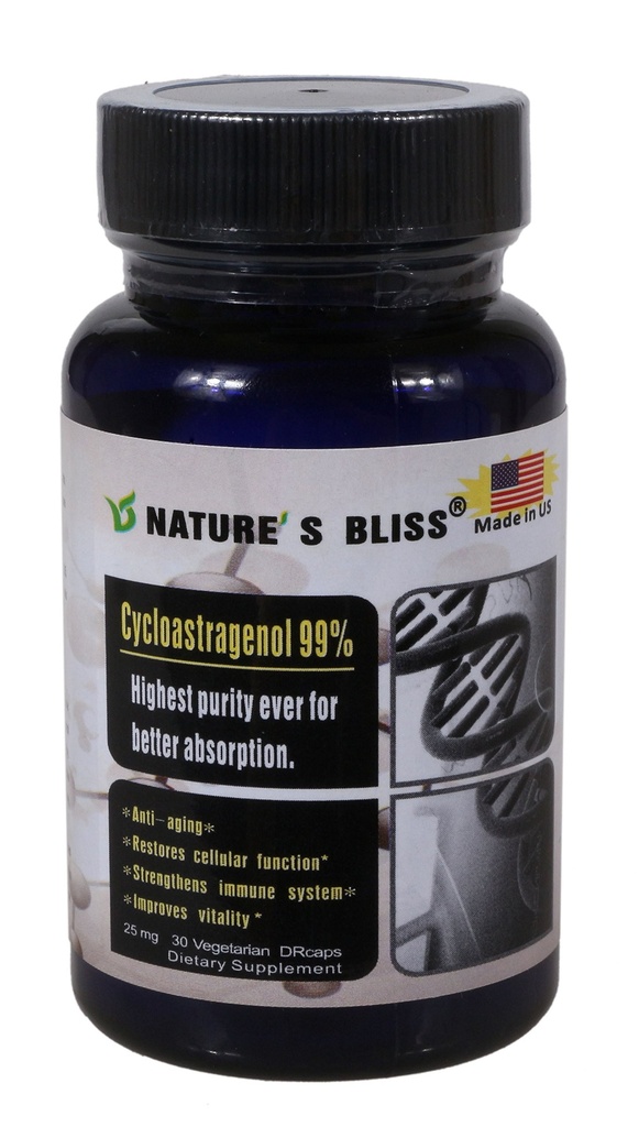 Natural's blis Cycloastragenol 25mg 99%,Telomere 补充品, Astragalus 根提取品, 抗衰老补充品, 美国制造, 豁免靴, 胃酸保护, 超级吸收, 30 Capsules