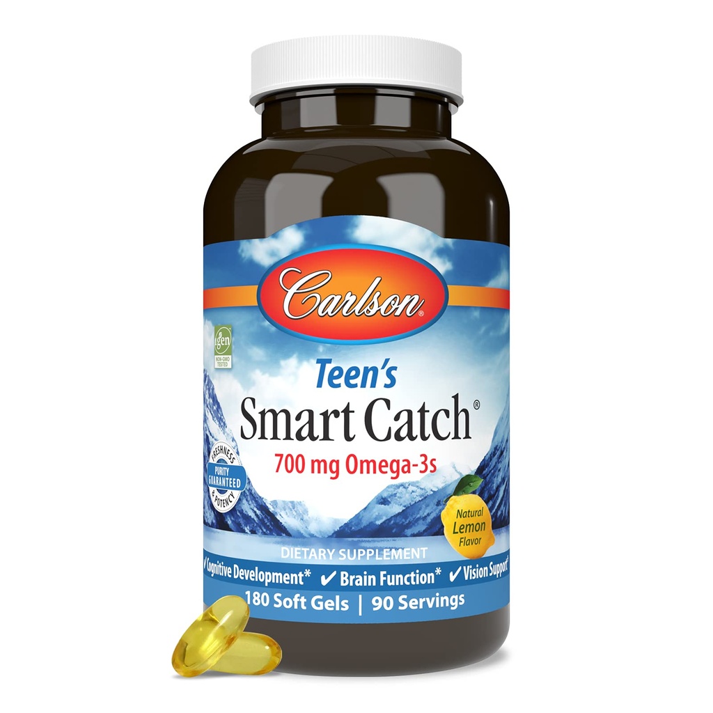 Carlson - Ten's Smart Catch,700 mg Omega-3s,认知发育,大脑功能和视觉支持,柠檬,180软胶