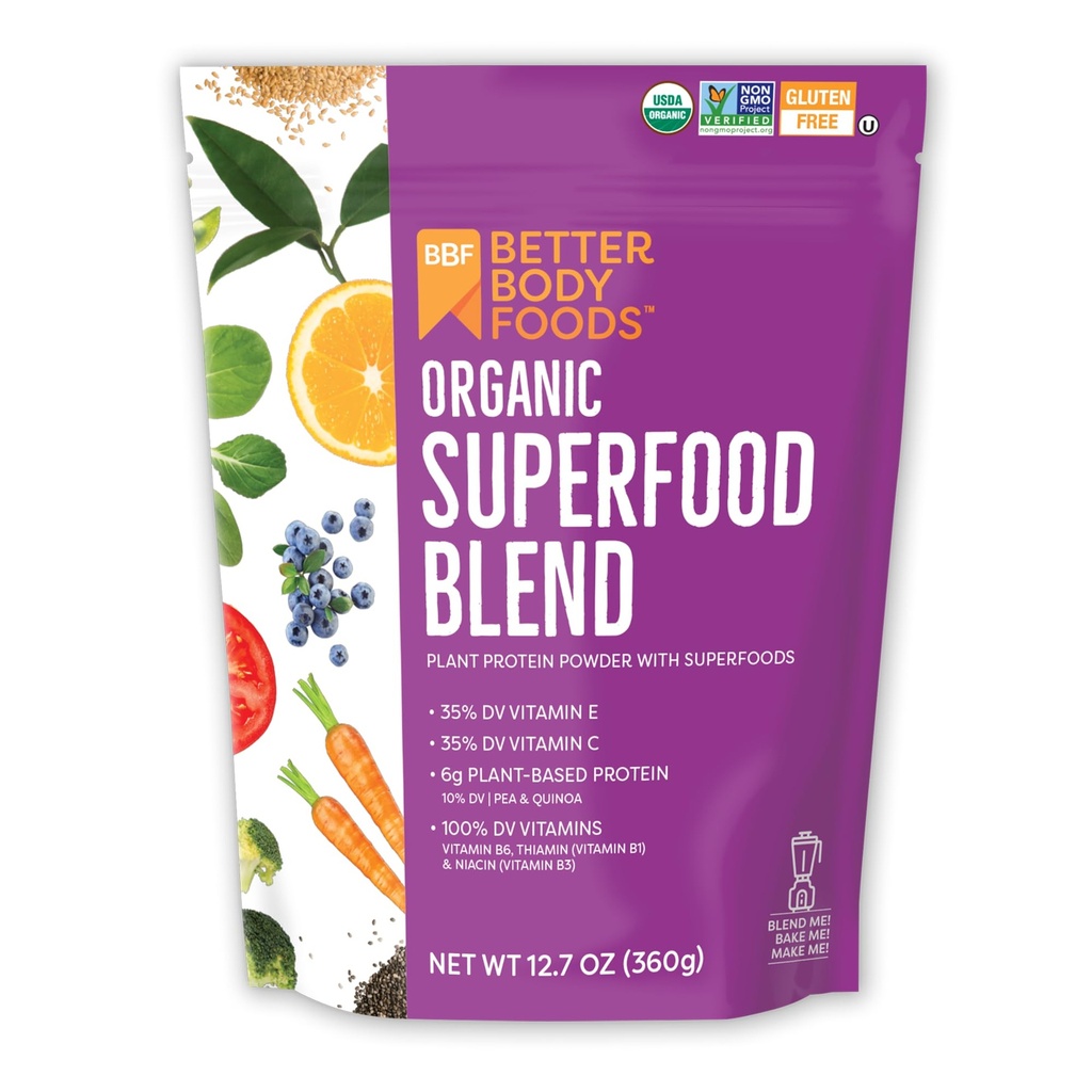 BetterBody Foods 有机超级食品粉与蛋白质,维生素C,E和B12(12.7 oz.