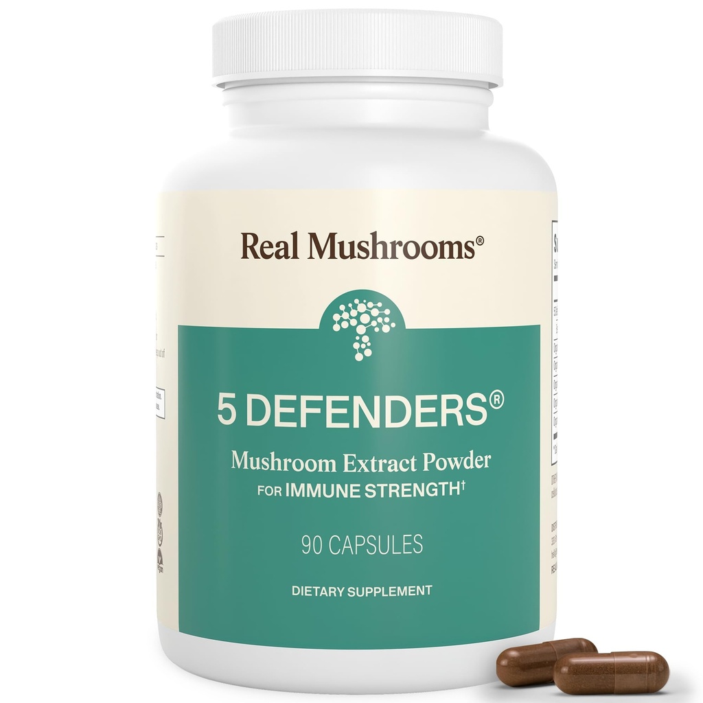 真正的蘑菇 5 维权者 - 适应性蘑菇综合体 与Chaga, Reishi, Turkish Tail, Maitake & Shitake for Wellness Support - 蘑菇 Beta Glucan Capsules - 90 计数