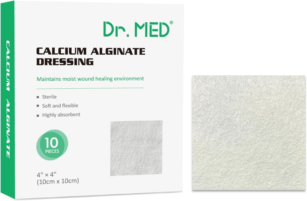Med Calcium Algnate 伤痕穿戴4"x4",10个人包装 高泽高吸附穿戴,非硬皮,柔软舒适的伤痕护理补丁,更快治愈