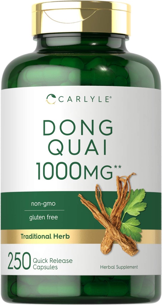 Carlyle Dong Quai Capsules = 1000mg = 250 Counter = 非GMO 和 Gluten 免费补充 = 传统草药
