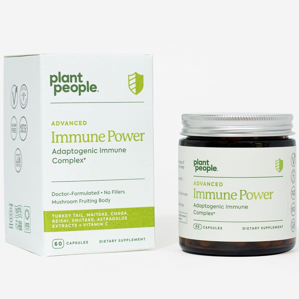 植物人-Immune Power + 高级Immune 支持蘑菇, Astragalus, Herbal, 和维生素C → 天然, USDA有机, Vegan, 非GMO, Gluten Free, 维生素和补充 → 60 Capsules