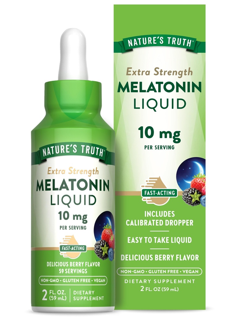 (原始内容存档于2017-09-21). Nature's Truth Melatonin Liquid 10 mg | 2 Fl oz 成人最大力量 | Berry Flavor | Vegan, Non-GMO & Gluten Free Supplement