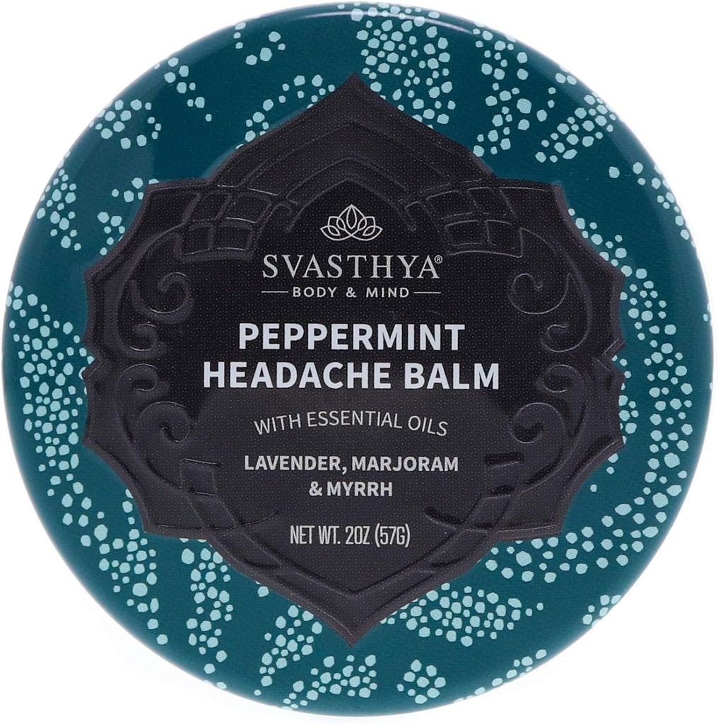 Svasthya Body & Mind Peppermint Headache Balm 由 Svasthya - Instant & Lasting Sinus, Migraine & Express Headache Relief, Has Peppermint, Lavender, Marjoram, Myrrh - 100% Natural,美国制造,2 oz