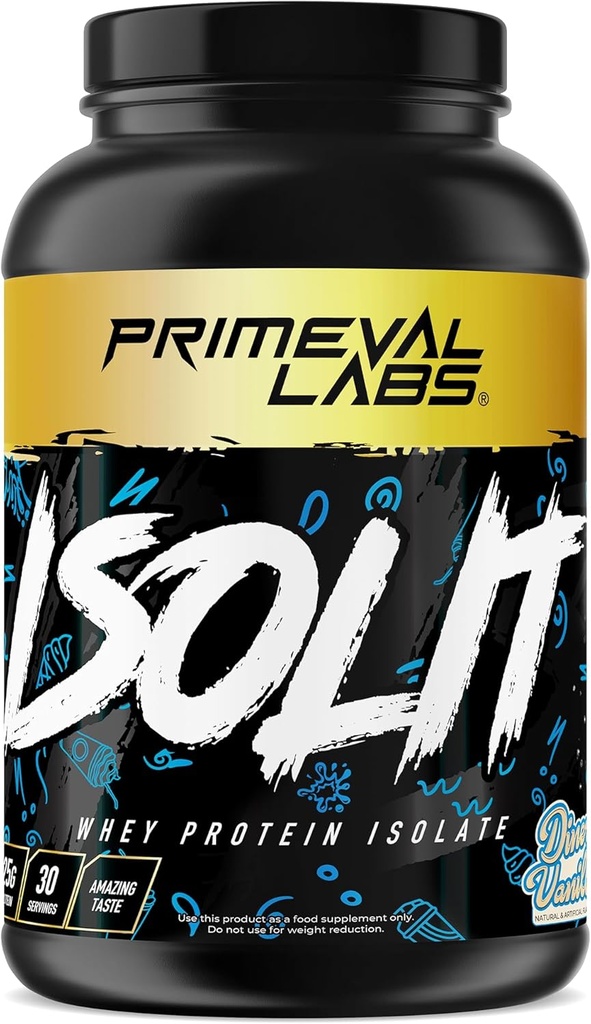 Primeval Labs ISOLIT - Whey蛋白粉,100%Whey Isolate,25g of 蛋白质,BCAAs,快速吸附,轻松消化(Diner Vanilla, 2lb)