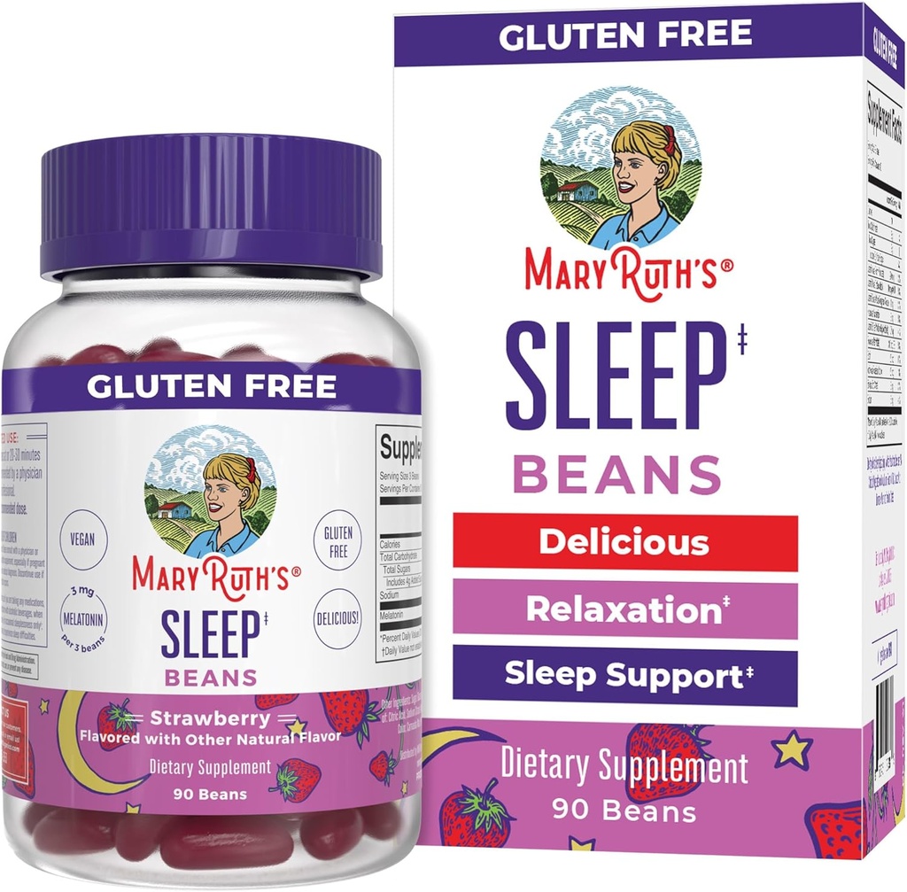 MaryRuth Organizations Melatonin Vita-Beans for Adults 14岁时的放松和睡眠支持 维加恩 – Non-GMO – Gluten Free – 90 Counter