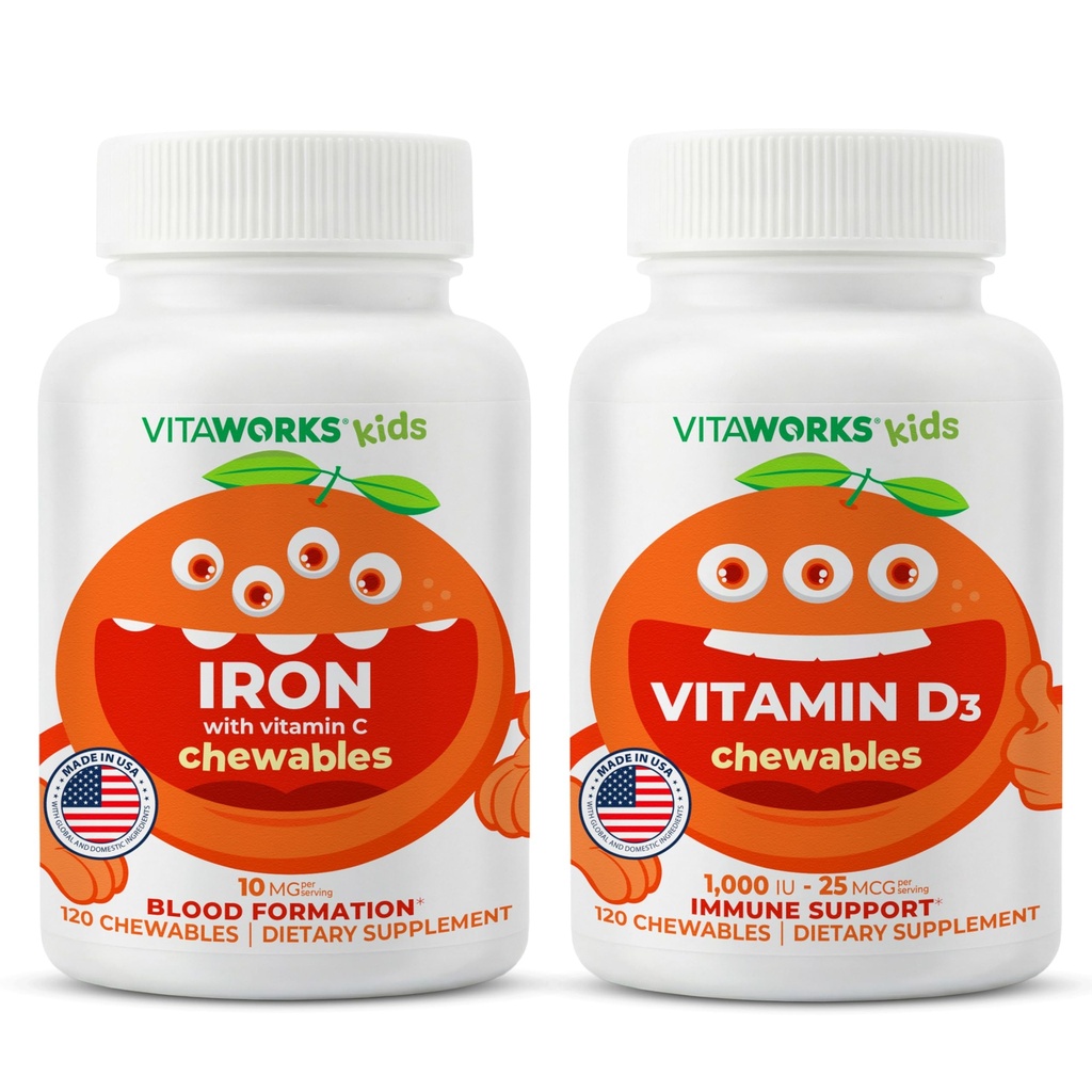 儿童 铁 10 mg + 维生素 C  Chewables + 维生素 D3 1000 IU Chewables Bundle