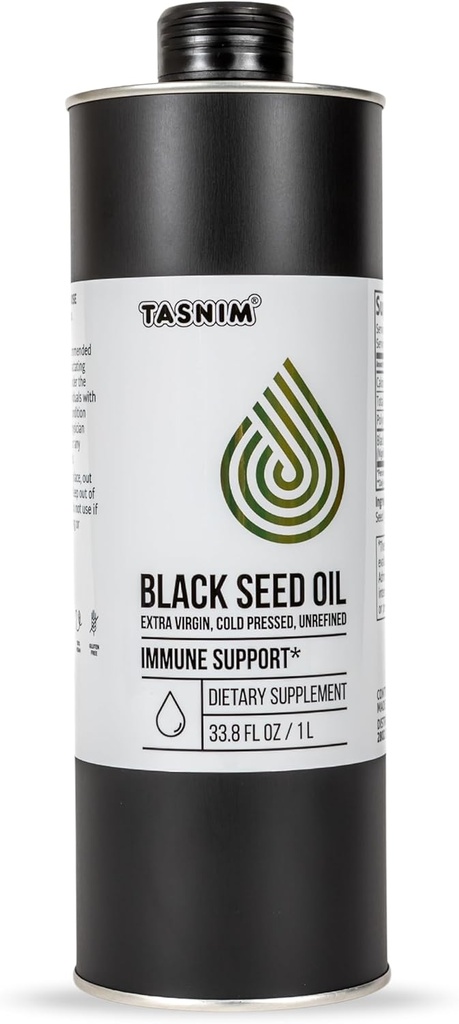 Tasnim 黑种子油(35.27 fl oz) QQ 冷压支持免疫(21% Thymoquinone) QQ 皮肤和头发