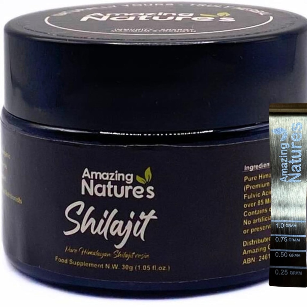 纯喜马拉雅Shilajit Resin – 500mg 能源、免疫支持和焦点的高潜力有机补充 + 85+ 追踪矿物、富尔维奇酸 + 30g 神奇自然的纯度实验室测试