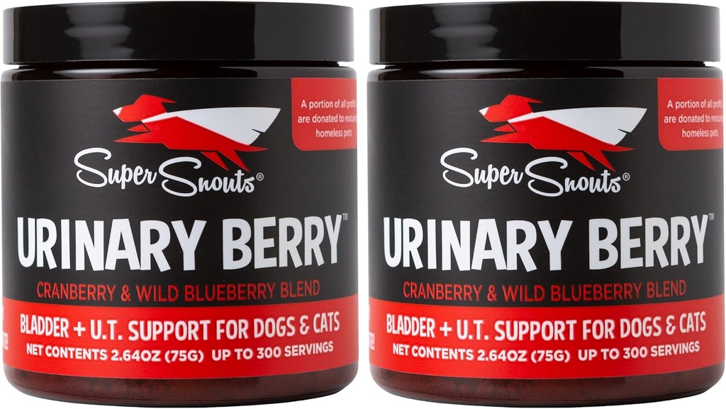 超级鼻涕虫(英語:Super Snouts Urinary Berry Urinary Tracts for Dogs & Cats, Made in US, US & Canada Blueberry & Cranberry Powder, UTI, 肾健康支持, Bladder 支持狗(2.63 oz,包装为2)