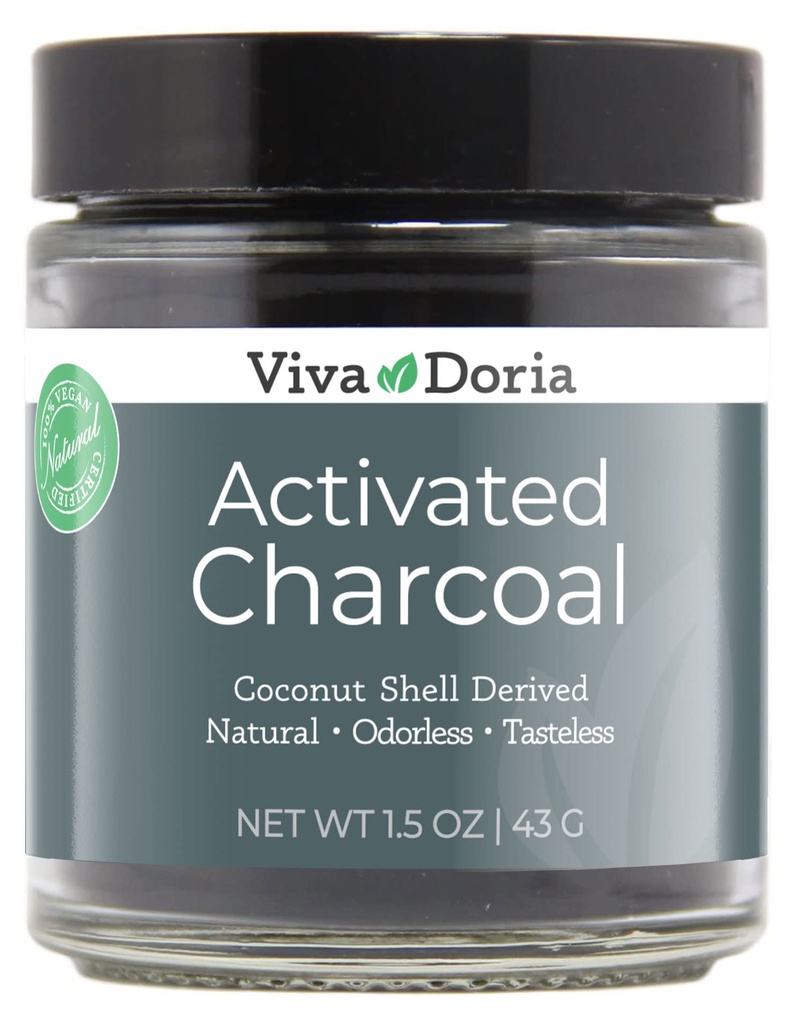 Viva Doria Virgin 激活的炭粉,椰子壳衍生物,食品级,1.5 Oz Glass Jar