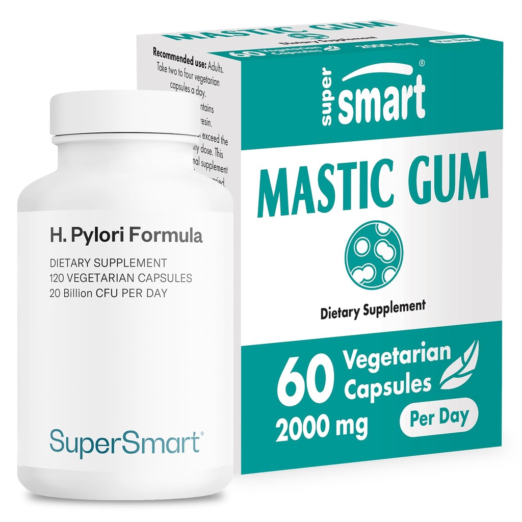 Supersmart - H. Pylori Formula Bundle (Complete Action) - Probiotic L. Reuteri w/Mastic Gum | Non-GMO & Gluten Free - 60x2 & 120 Vegetarian Capsules (英语: